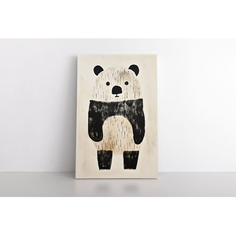 Cute Panda Bear Artwork Bear Painting on Framed Canvas Wall Art